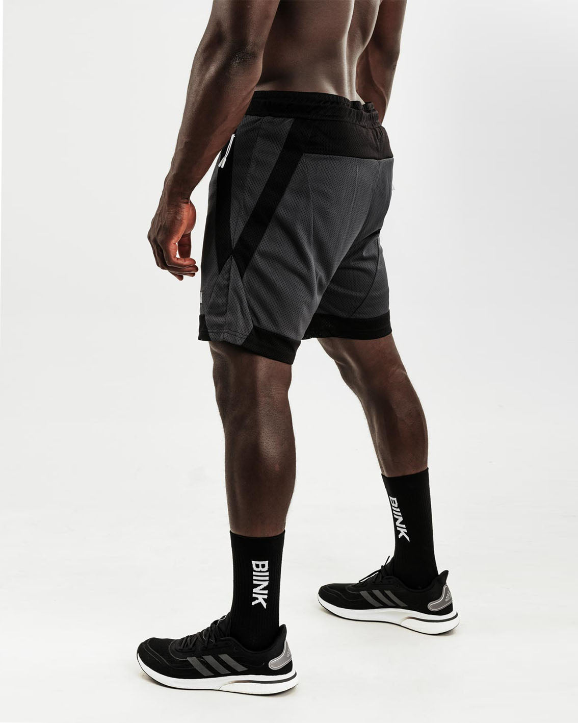 Mesh Panel 2-in-1 Basketball Shorts - Black / Gunmetal