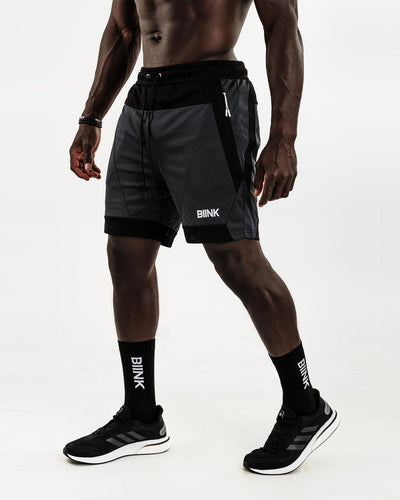 Mesh Panel 2-in-1 Basketball Shorts - Black / Gunmetal
