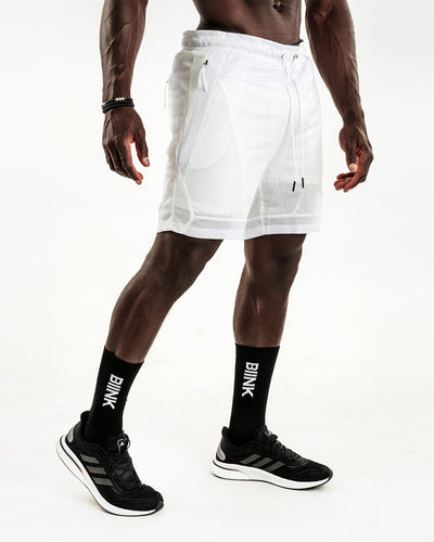 Mesh Panel 2-in-1 Basketball Shorts - White / Off White